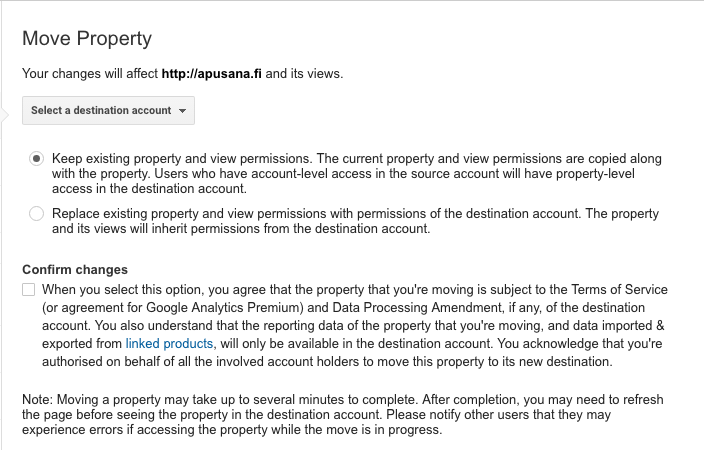 Moving Google Analytics property to another account